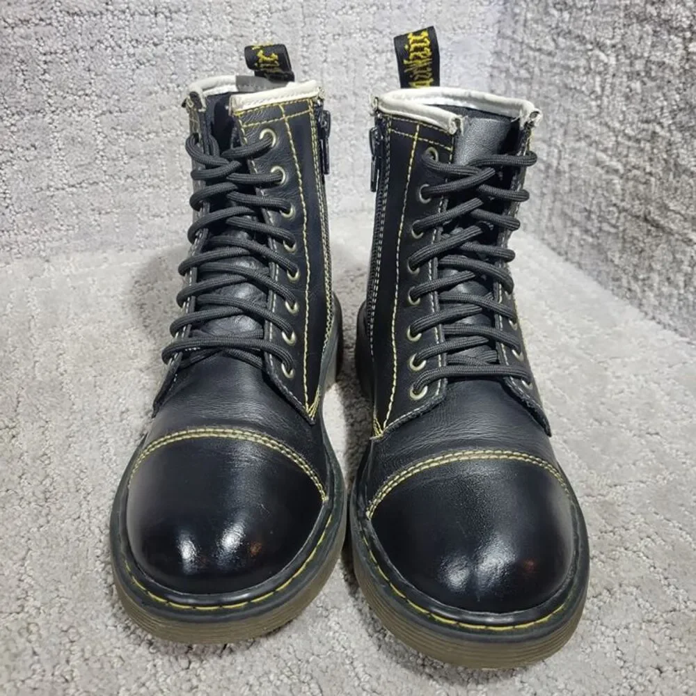 Dr martens Bruiser Unisex Kid's Size 2 US Black Leather Lace up Zipper Boots